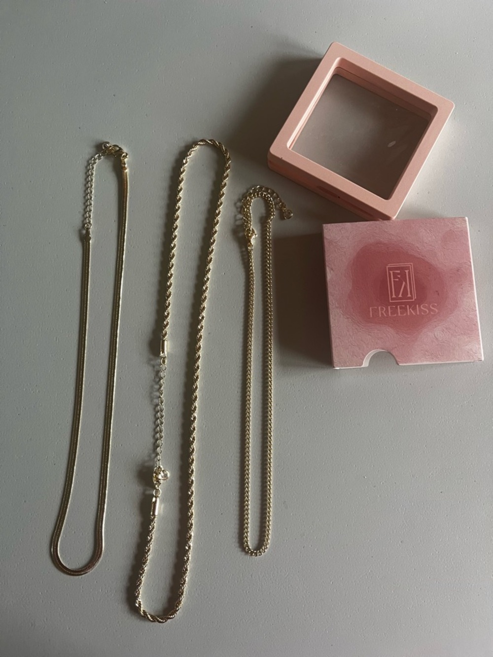 New gold colored lot of 3 necklace chains adjustable freekiss